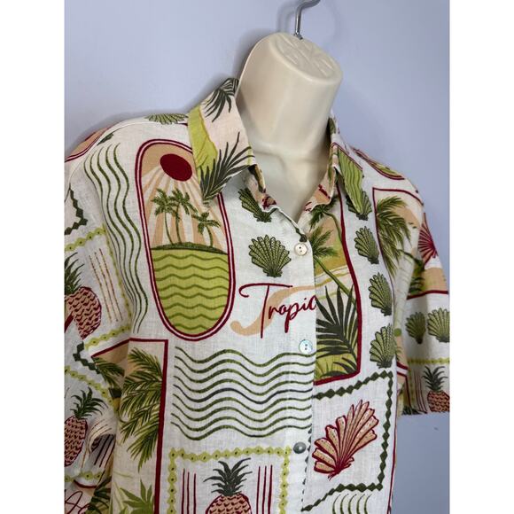 C&C California Linen Tropical Print Short Sleeve Shirt Women's M New - Picture 3 of 13